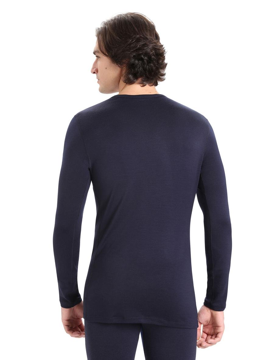 Icebreaker Merino 260 Tech Long Sleeve Crewe Thermal Top Férfi Base Layers Sötétkék | HU 1397VRWD